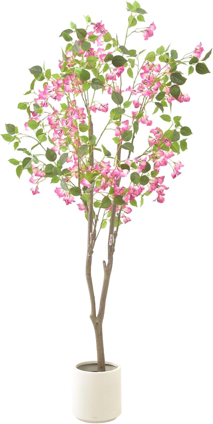 5Ft Artificial Trees Tall Fake Plant in White Planter Pot Faux Bougainvillea Faux Tree for Living Room Indoor Home Decor Front Porch Office Decor