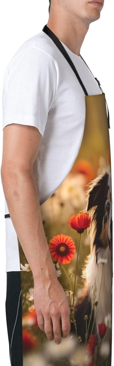 Cattle Dog Florals print Waterproof apron with pocket adjustable cooking apron for adult kitchen bibs to bake