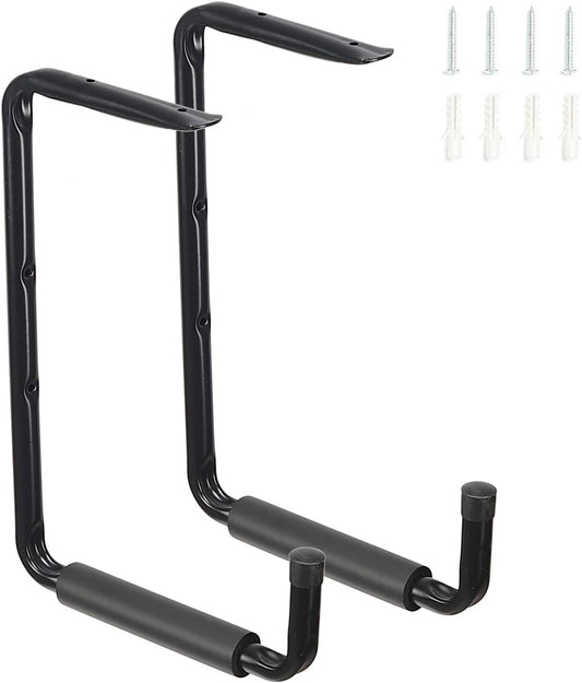 Ihomepark Ladder Hooks for Garage Ceiling, 13.4" Wall Mounted Garage Storage Hooks, Heavy Duty Utility Hanger for Ladder, Wood, Tools, Garden Hose and Bike(2 Pack, Black)