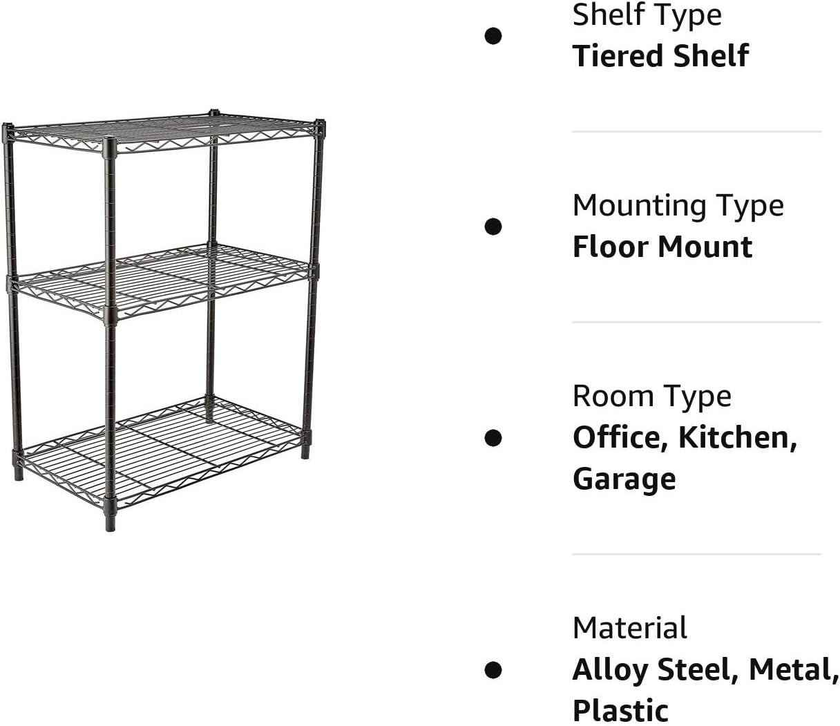 Amazon Basics 3-Shelf Adjustable Heavy Duty Steel Wire Rack Storage Sh