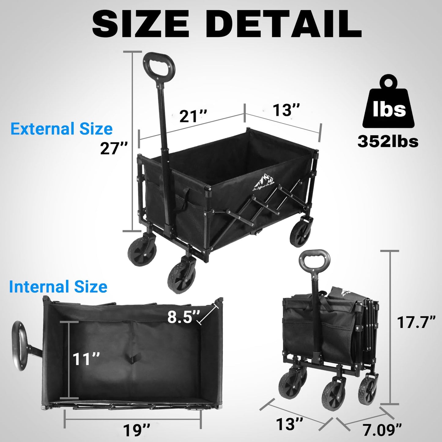 Collapsible Wagon 352LBS Capacity, Foldable Large Wagons Carts, Heavy 