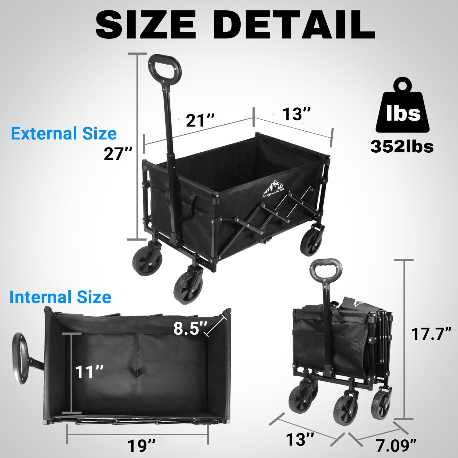 Collapsible Wagon 352LBS Capacity, Foldable Large Wagons Carts, Heavy 