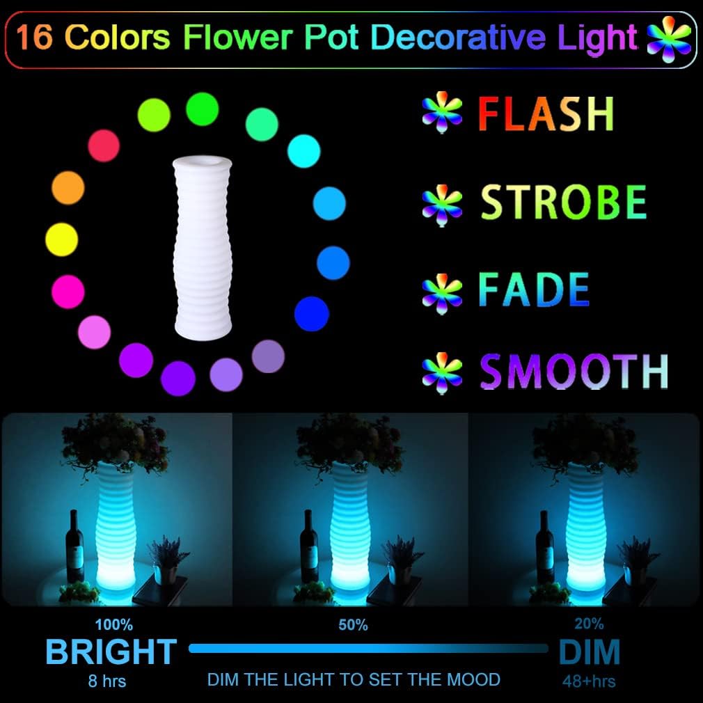 20-inch Cordless LED Lighted Vase w/Remote, Rechargeable LED Vase Nigh
