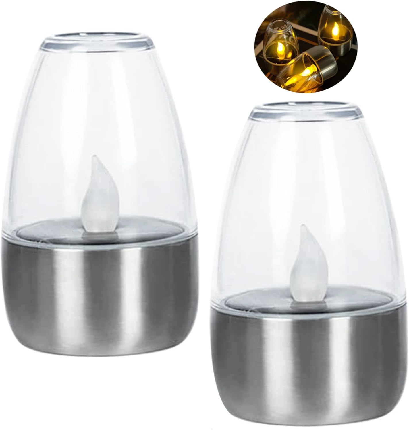 2 Pack Solar Candle Lights, Waterproof Ambiance Outdoor Candles 2.4x3.5 Inch Garden Solar Lights for Indoor Outdoor
