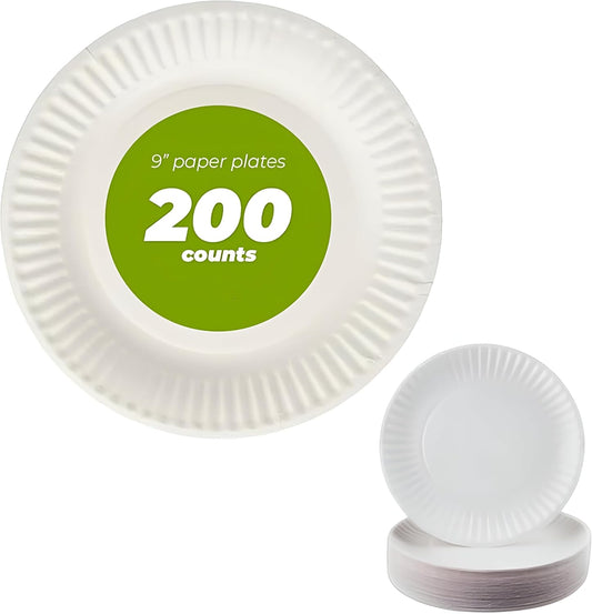 Concession Essentials 9 Inch Paper Plate Uncoated Plates White, 200ct