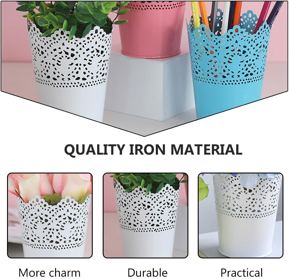 BESTOYARD 4 Pcs White Iron Floral Vase, Tabletop Flower Pot, Wedding B