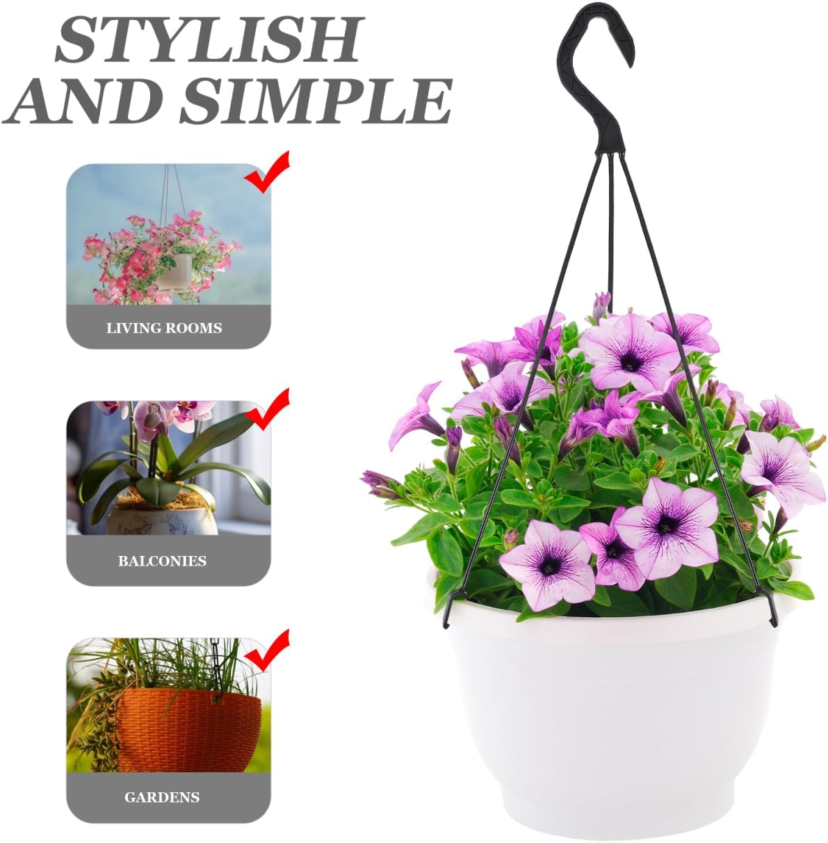 Lurrose 10Pcs Plastic Hanging Basket Hooks Hanging Planter Holder Flower Pot Hangers for Outside and Indoor Small Flower Pots, Black