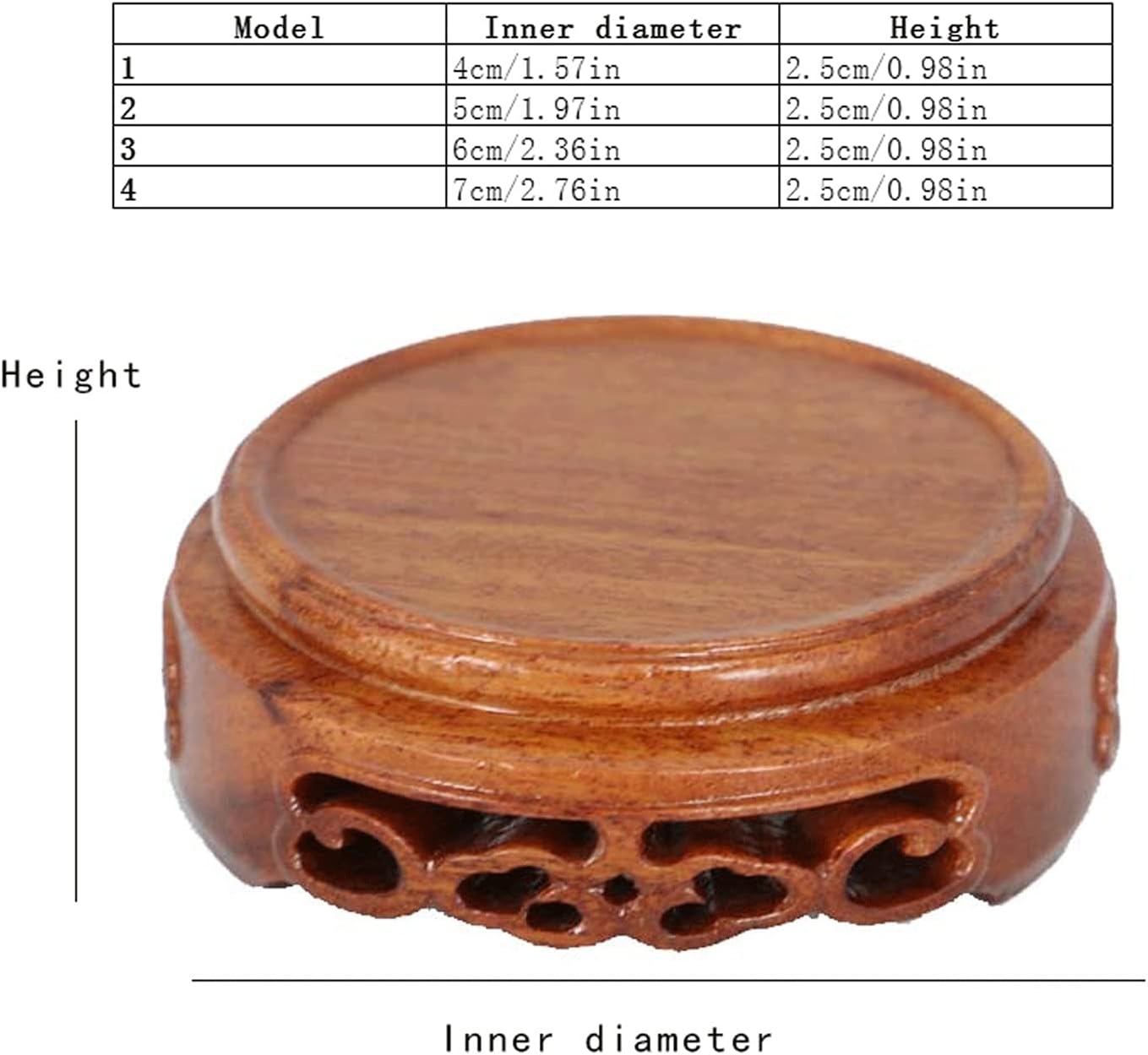 Wooden Vase Base Wooden Fishbowl Display Vase Pot Planter Stand Plant Pot Display Stand,4 Size for Choice,0.98 Inch Height Wooden Vase Stand (Size : Large)
