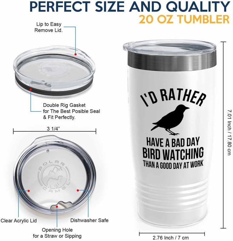 Birding White Edition Viking Tumbler 20oz - Bad day bird watching - Bi