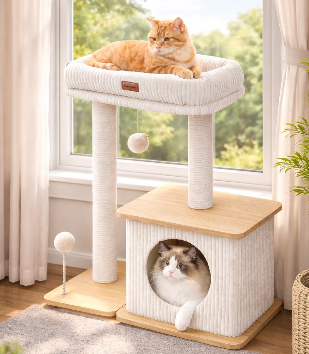 Modern Cat Tree for Indoor Cats, Nordic Loft Style, Wooden Cat Tower w