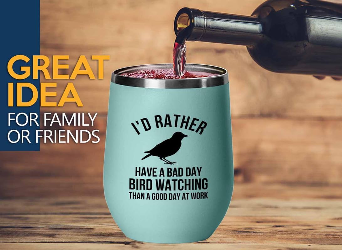 Birding Teal Edition Wine Tumbler 12oz - Bad day bird watching - Bird Feeder Backyard Birdwatcher Gifts Birding Bird Lover