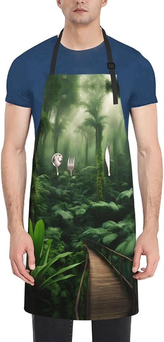 Tropical Rainforest print Waterproof chef's apron with pocket apron for kitchen cooking baking barbecue and gardening