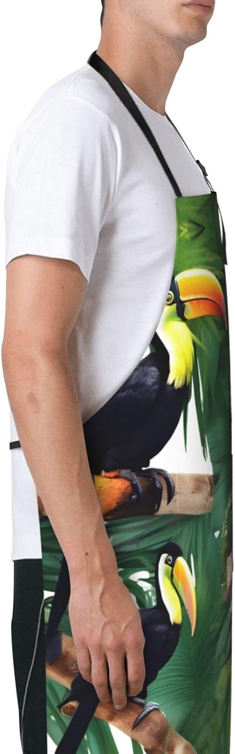 Toucans Parrot palm tree leaves Print Laundry apron 28x33 In Waterproof Kitchen Apron with Pockets for Cooking Baking