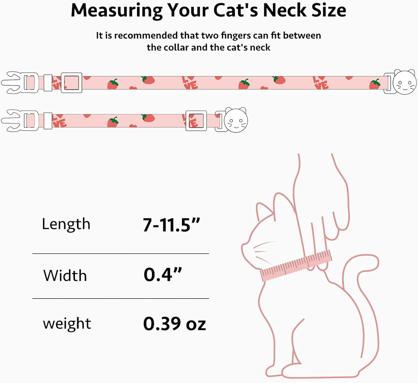 2 Pack Cotton Breakaway Cat Collar Pink Strawberries and White Heart S