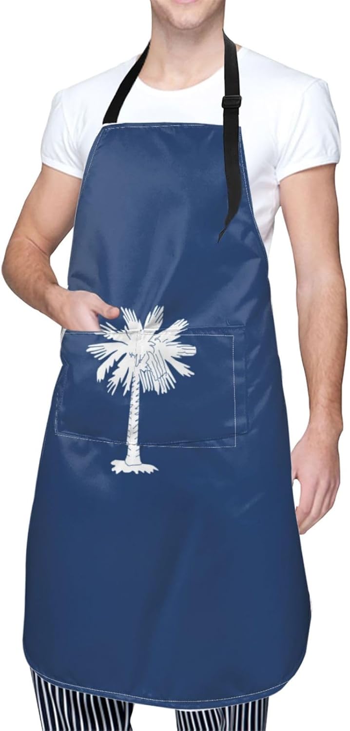 South Carolina Flag print Waterproof apron with pocket adjustable cooking apron for adult kitchen bibs to bake