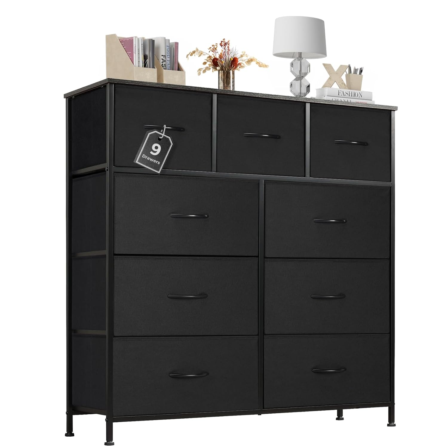 Dresser for Bedroom with 9 Drawers, Anti-Tip Tall Fabric Chests Storag