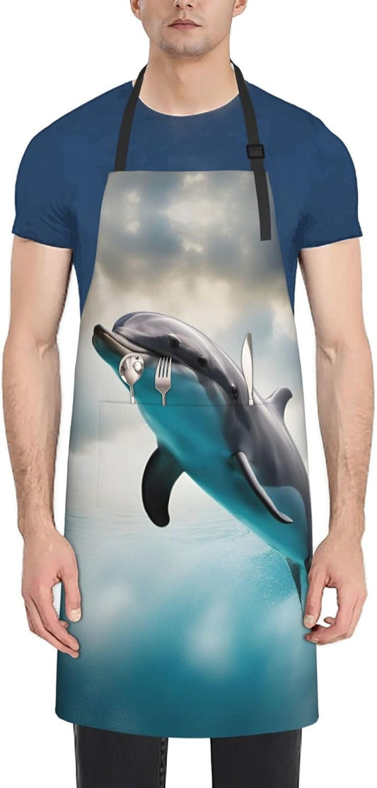 Funny Dolphin Looking at You print Waterproof chef's apron with pocket apron for kitchen cooking baking barbecue and gardening