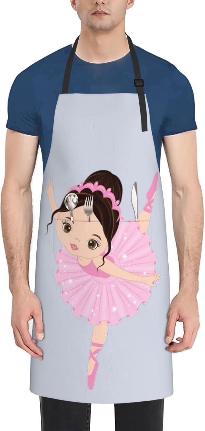 Little Ballerina Dancing Girl Print 28x33 In Adult Kitchen Apron with Pockets Versatile Chef Smock for Cooking Baking