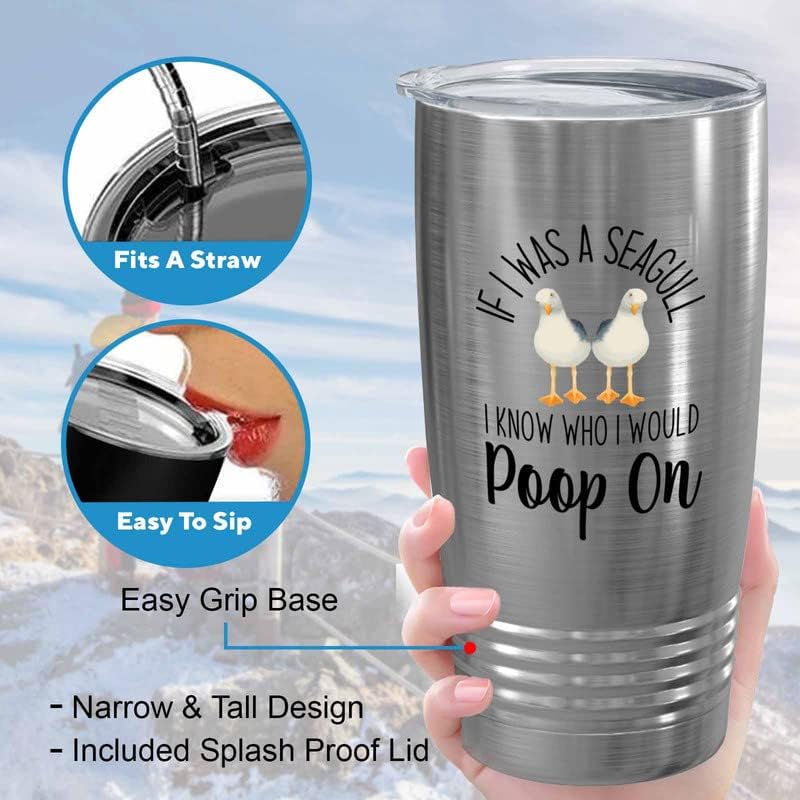 Bird Lover Silver Edition Viking Tumbler 20oz - Seagull Poop on - Hummingbird Nest Cage Parrot Dad Gardening Outdoor Birdwatcher Feeder