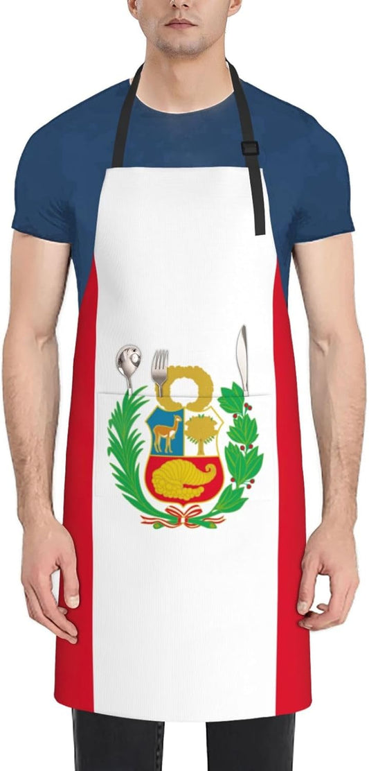 Flag of Peru print Waterproof chef's apron with pocket apron for kitchen cooking baking barbecue and gardening