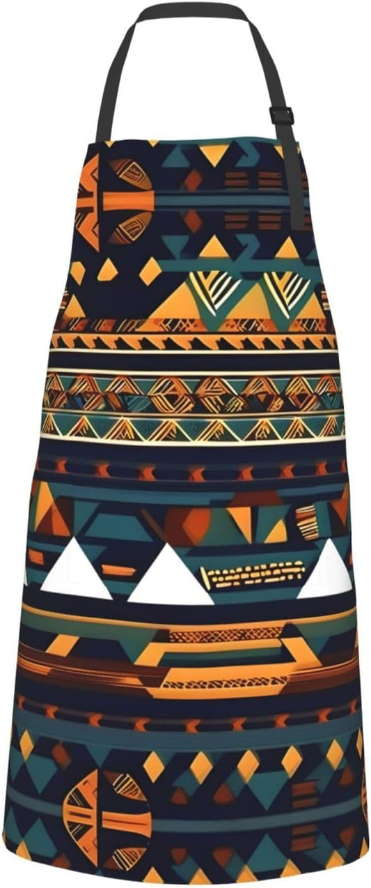 African Ethnic Pattern print Waterproof apron with pocket adjustable cooking apron for adult kitchen bibs to bake