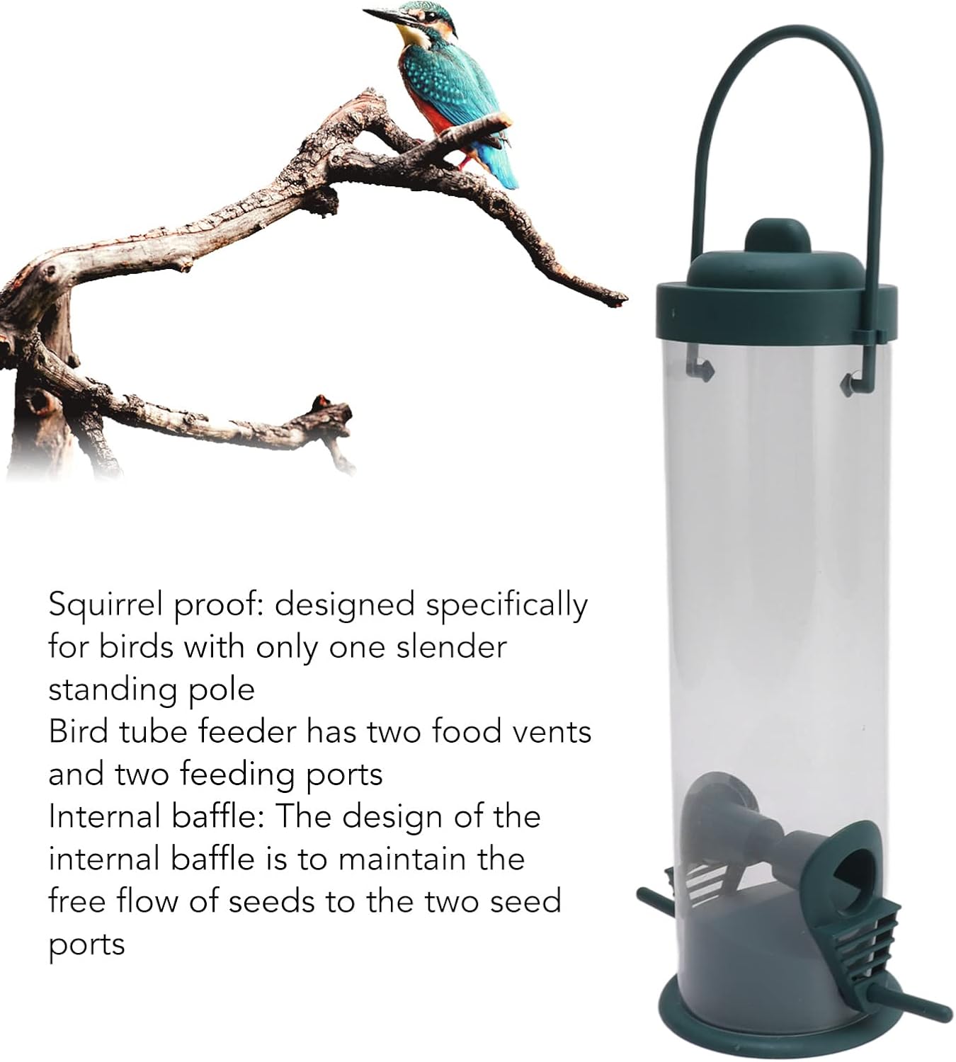 FLEXMAN 2 Set Bird Tube Feeder, 6.5cm Wide Opening Plastic Transparent Hanging Finch Feeder, Garden Decoration with 2 Vents 2 Ports for Outdoor