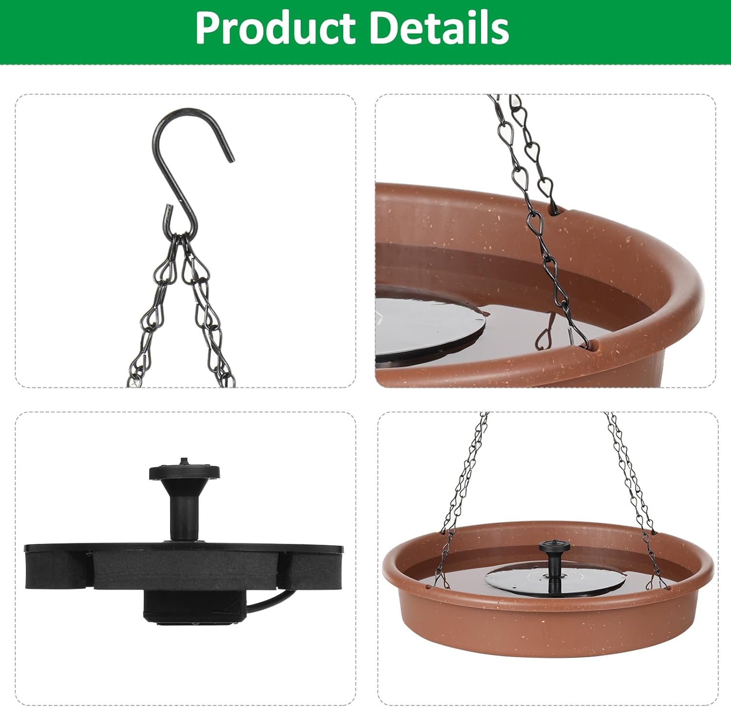 Garden Courtyard Bird Feeding Tray Port Set with Solar Fountain Pump