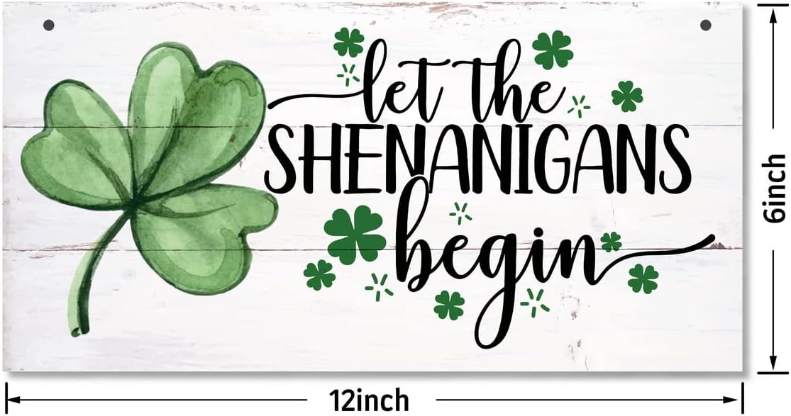 Hanging St. Patrick's Day Wooden Decor - 'Let the Shenanigans Begin' Wall Art, Home & Door Sign, Shamrock Theme