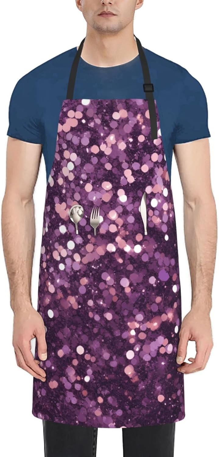 YANYU Glitter pattern Print 28x33 In Kitchen Apron Stylish Chef Apron with Pockets for Cooking Baking Painting
