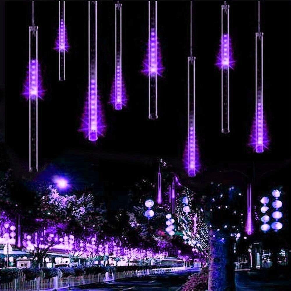 Waterproof Solar Garden Lights, Solar Meteor String Lights with 288 LEDs Falling Raindrop Effect, 50cm 8 Tubes Blue Outdoor Lights for Garden, Holiday, Party, Wedding & Christmas (Purple)