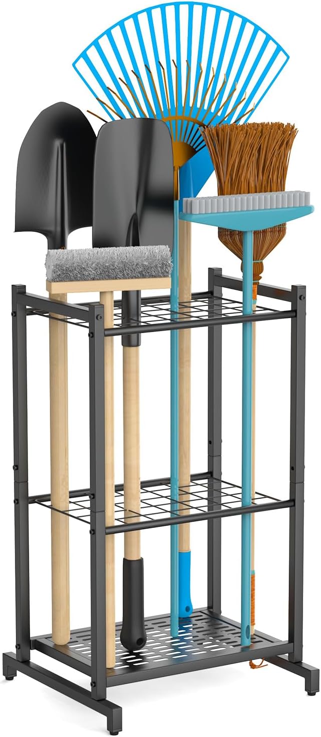 Garden Tool Organizer for Garage，Garden Tool Storage Rack with Wheels，Yard Tool Holder for Garage, Shed, Outdoor, Tool Stand