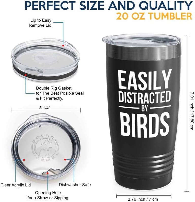 Birding Black Edition Viking Tumbler 20oz - Distracted by birds - Bird Feeder Backyard Birdwatcher Gifts Birding Bird Lover