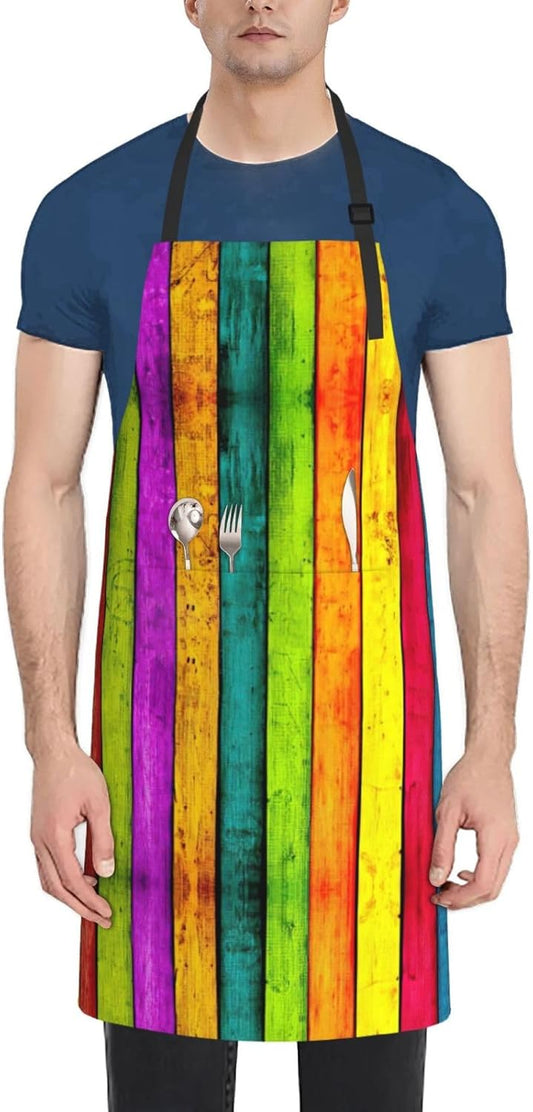 Colored Wooden Board Print Laundry apron 28x33 In Waterproof Kitchen A