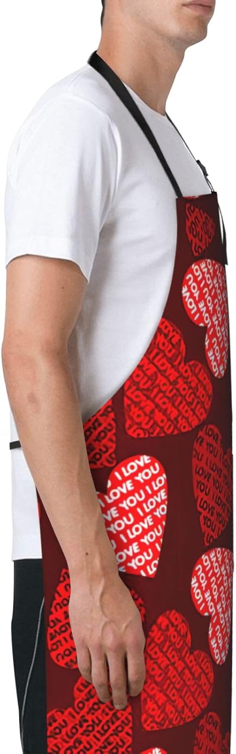 Red Hearts Print Laundry apron 28x33 In Waterproof Kitchen Apron with Pockets for Cooking Baking
