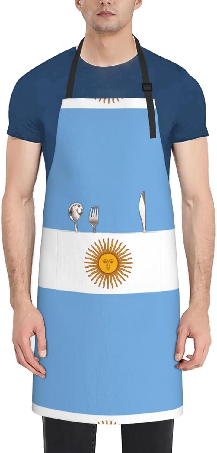 Argentine flag print Waterproof chef's apron with pocket apron for kitchen cooking baking barbecue and gardening