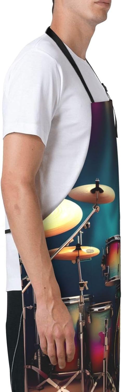 Cool Drums Set print Waterproof apron with pocket adjustable cooking apron for adult kitchen bibs to bake