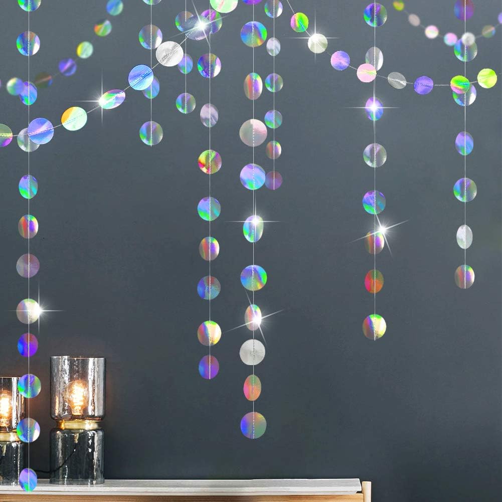 Cheerland Iridescent Party Decorations Holographic Circle Garlands Dis