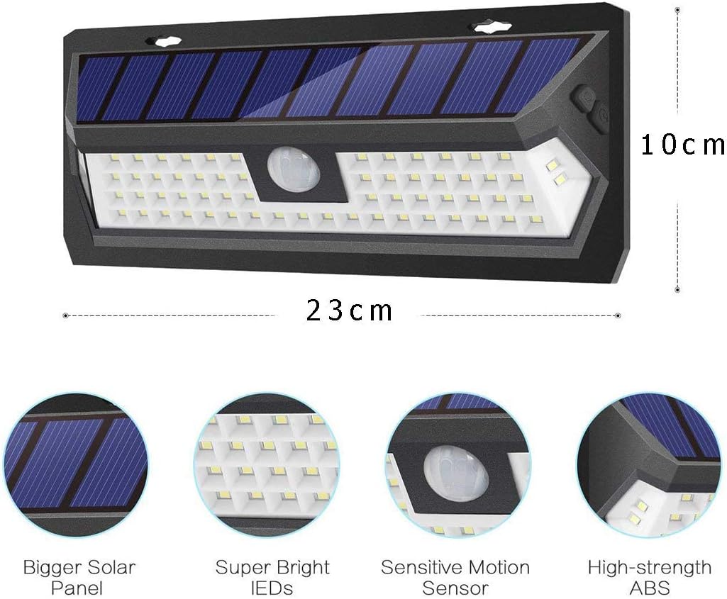 2pack 62LED Solar Light Garden 39ft Infrared Sensor 3 Lighting Mode Security IP65 Waterproof Outdoor Wall Street for Porch Garage Front Door
