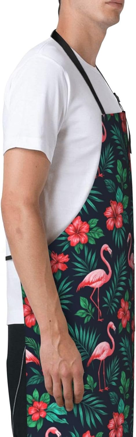 YANYU Tropical Flami Print 28x33 In Kitchen Apron Stylish Chef Apron with Pockets for Cooking Baking Painting