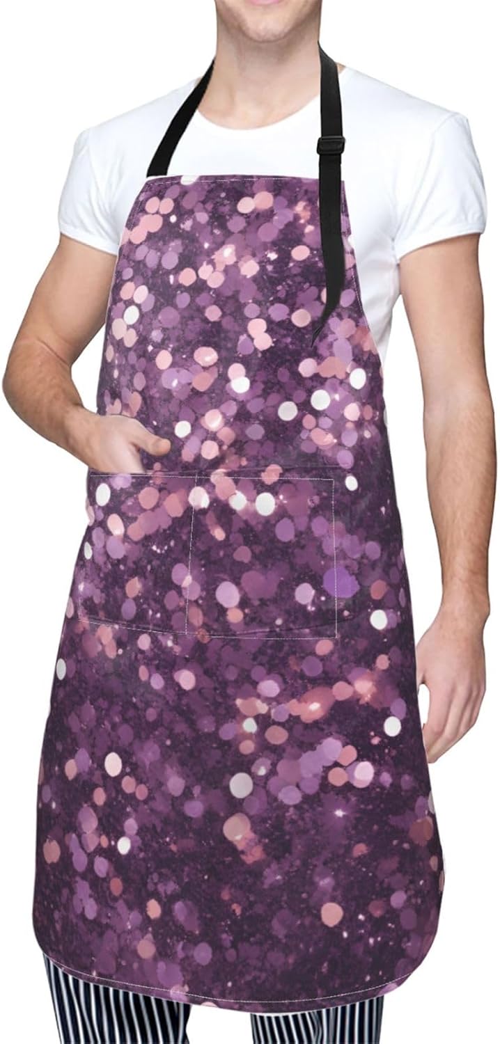 YANYU Glitter pattern Print 28x33 In Kitchen Apron Stylish Chef Apron with Pockets for Cooking Baking Painting