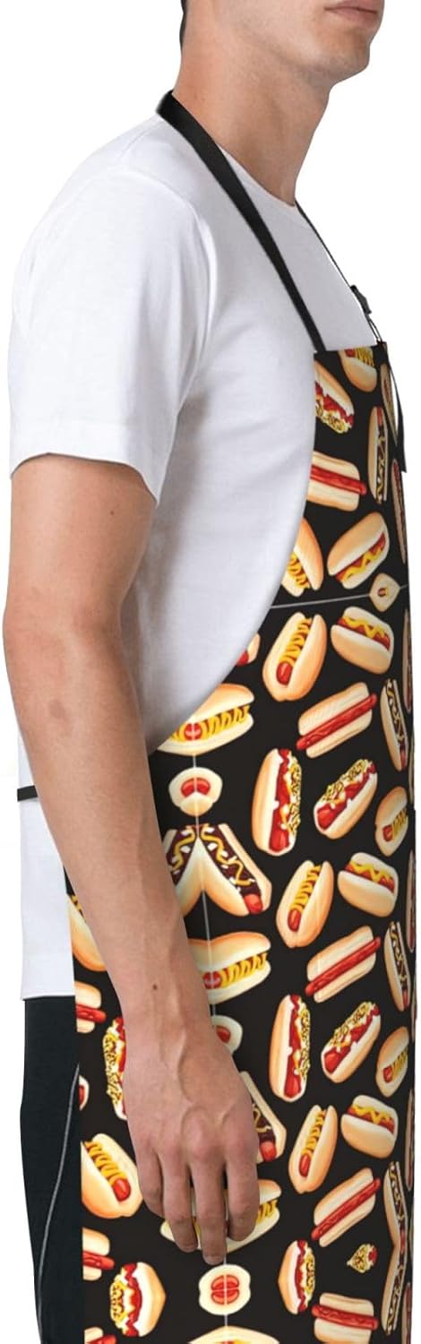 Fun Food Hot Dogs print Waterproof apron with pocket adjustable cooking apron for adult kitchen bibs to bake