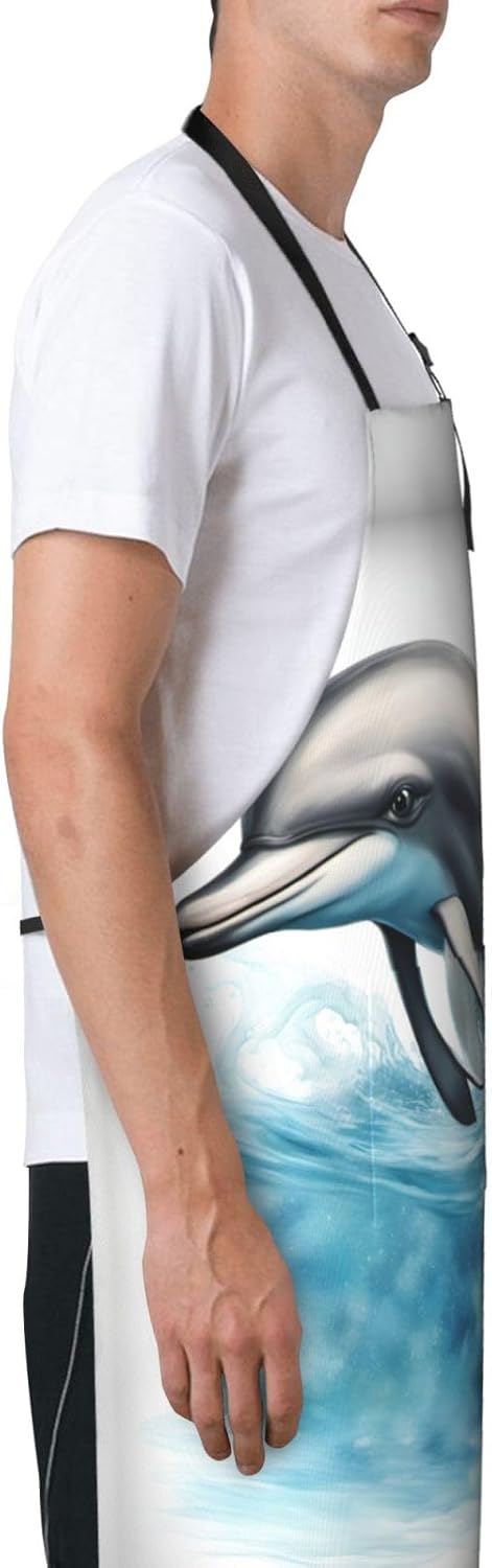 Ocean Dolphin Looking at You print Waterproof chef's apron with pocket apron for kitchen cooking baking barbecue and gardening