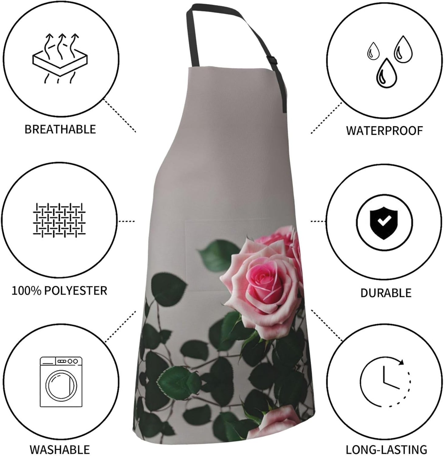 Pink Rose Print Laundry apron 28x33 In Waterproof Kitchen Apron with P