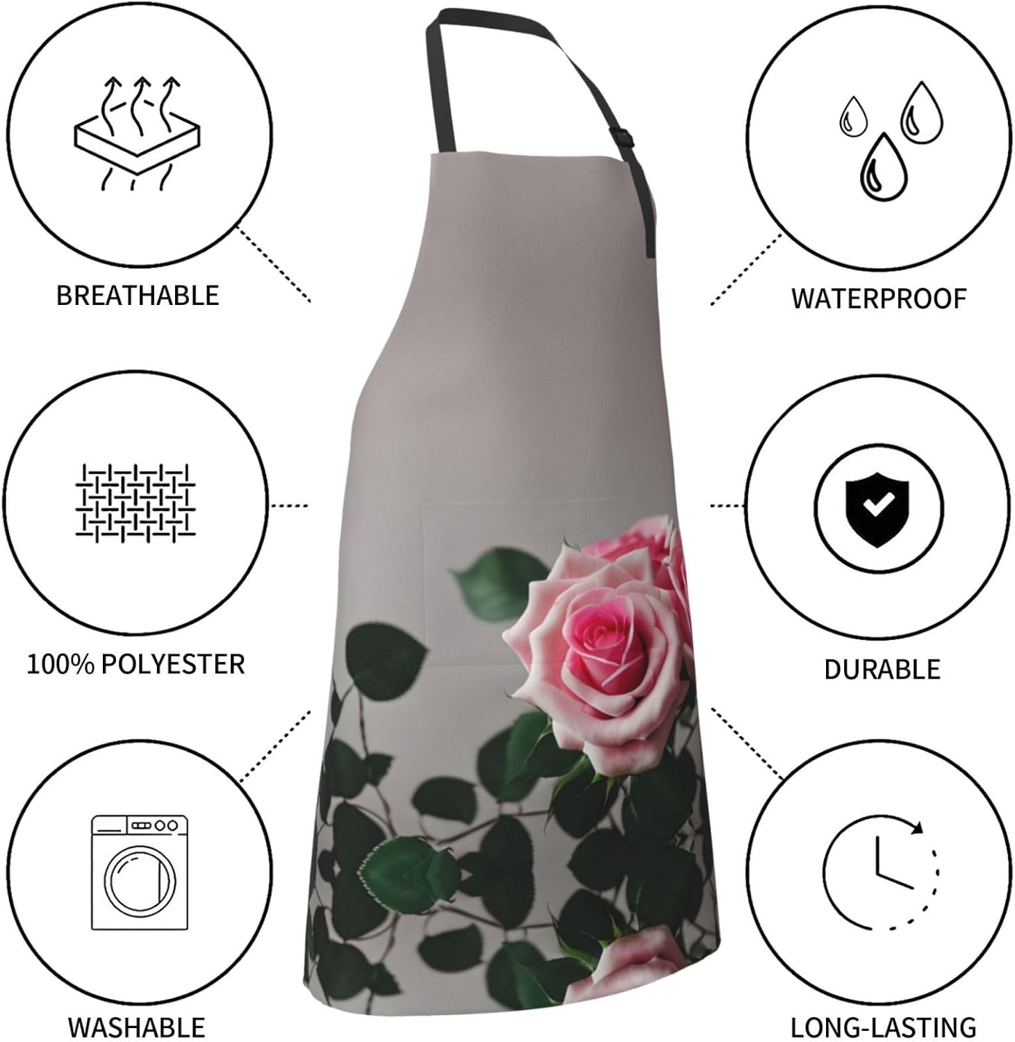 Pink Rose Print Laundry apron 28x33 In Waterproof Kitchen Apron with P