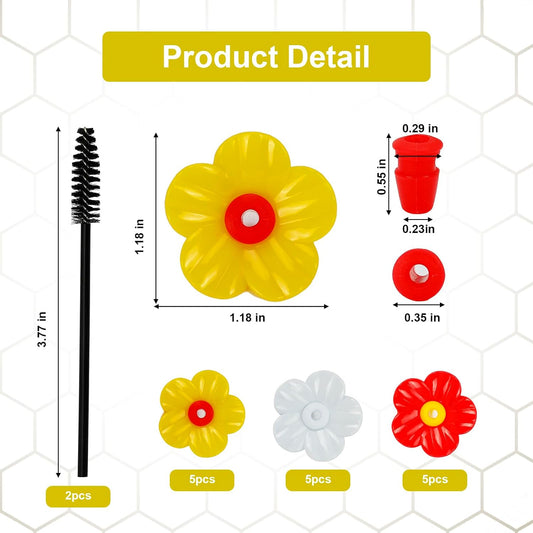 30Pcs Hummingbird Feeder Parts,Cleaning Brush Hummingbird Feeder for Hanging Feeding Hummingbird Outdoors, 3 Colors (White, Yellow, Red)
