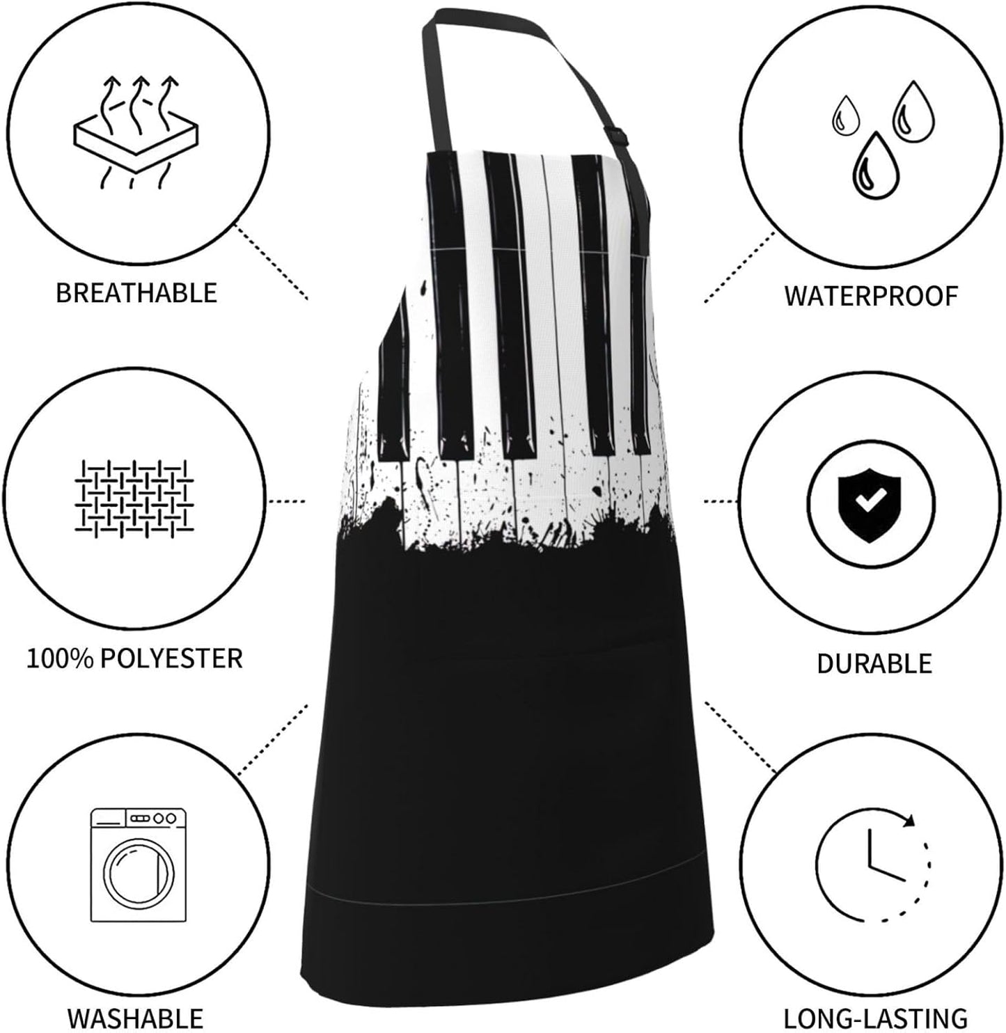 Piano print Waterproof apron with pocket adjustable cooking apron for adult kitchen bibs to bake