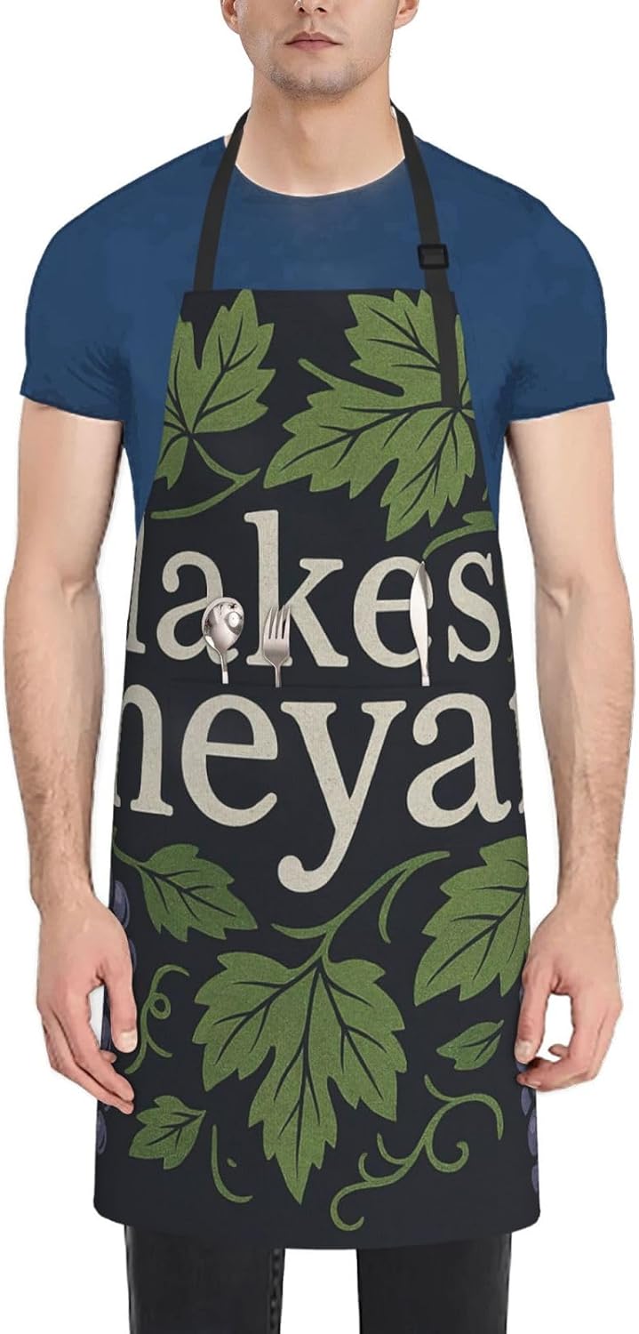 YANYU Lakes Vineyard Print 28x33 In Kitchen Apron Stylish Chef Apron with Pockets for Cooking Baking Painting