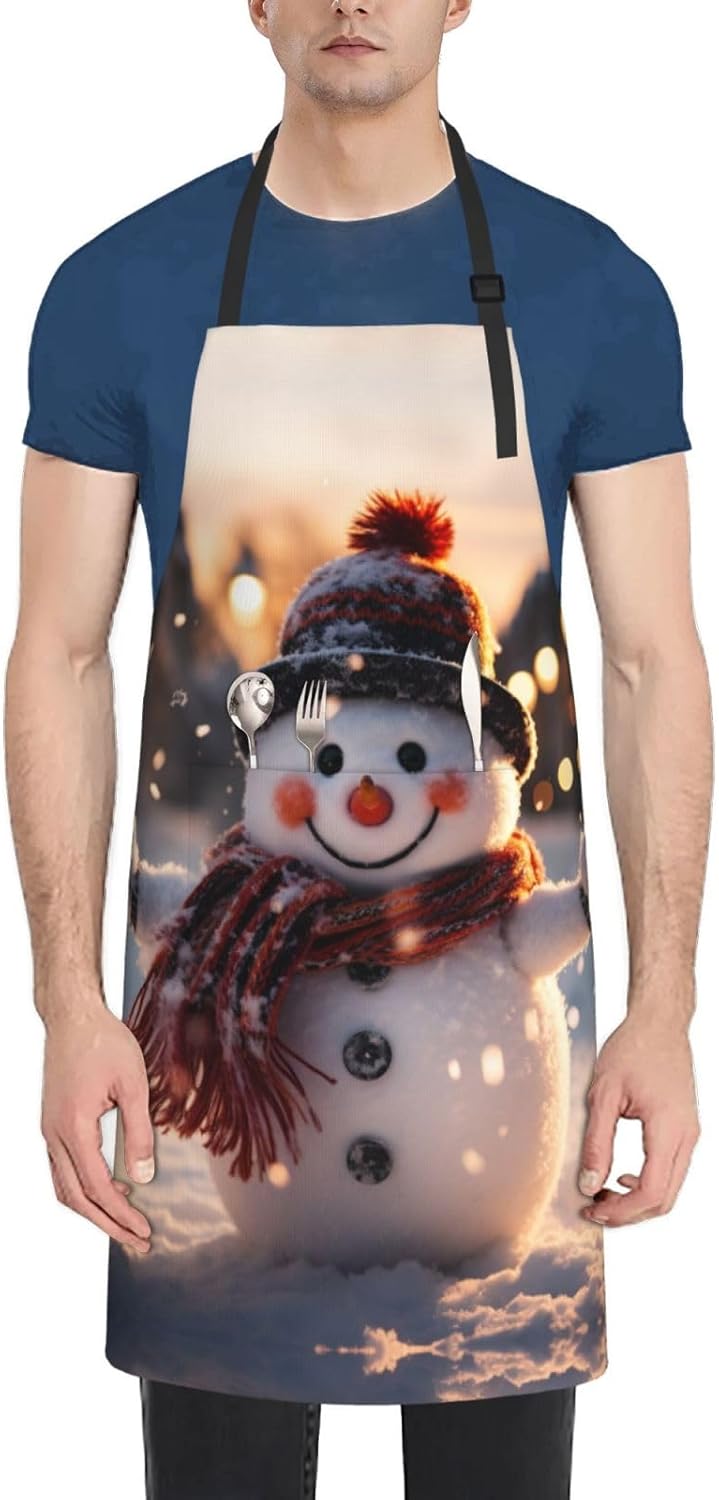 Christmas Snowman print Waterproof apron with pocket adjustable cooking apron for adult kitchen bibs to bake