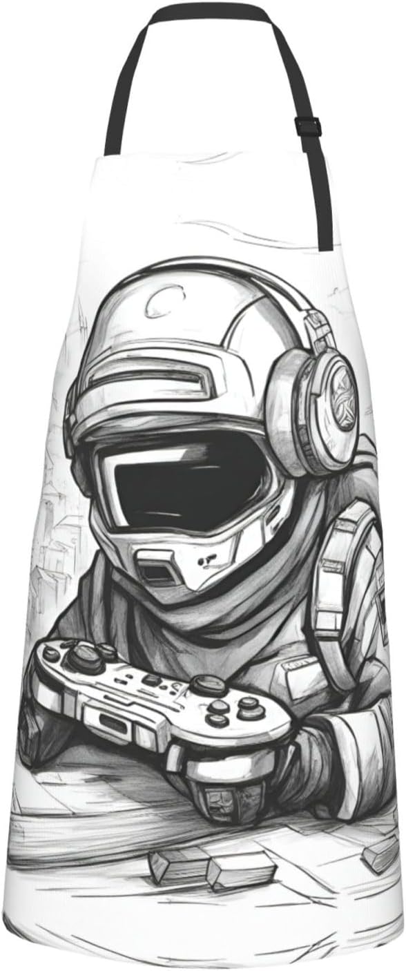 Monochrome Sketch Style Gaming Print 28x33 In Adult Kitchen Apron with