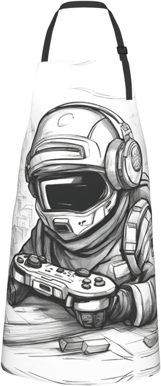 Monochrome Sketch Style Gaming Print 28x33 In Adult Kitchen Apron with